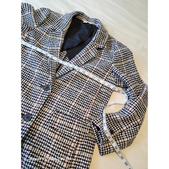 Old Navy Wool Blend Houndstooth Plaid Jacket Black White Navy Pink Medium - Picture 5 of 7